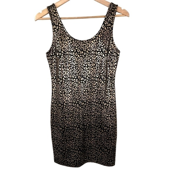 Forever 21 Black & Metallic Gold Animal Print Bodycon Mini Dress Size Medium - Picture 1 of 7